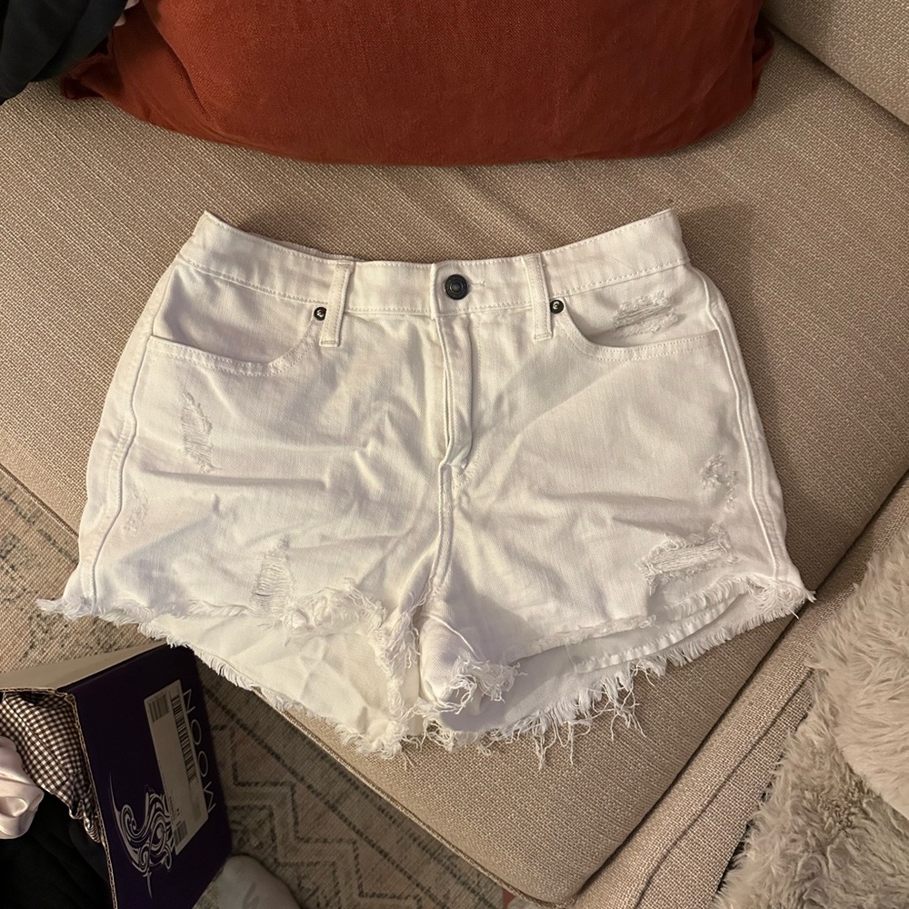 Aerie White Distressed Jean Shorts